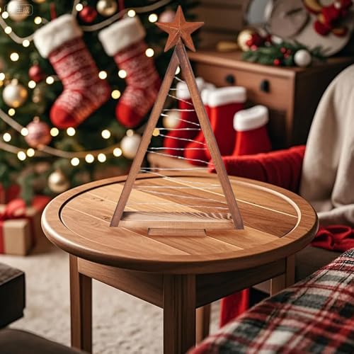 Décoration de Noël lumineuse de table, arbre en bois style ferme