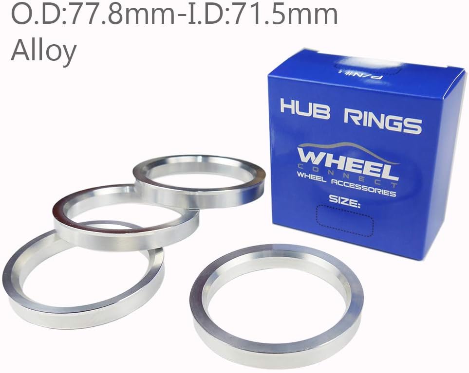 WHEEL CONNECT Hub Centric Rings, 77.8 to 71.5, Set of 4,Aluminium Alloy Hubrings, Fit Both Wheel CB 77.8 and 78.1mm,O.D:77.8mm I.D 71.50mm. A