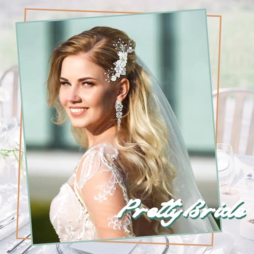 inSowni 20 Pieces Rhinestone Pearl Bridal Wedding Party Prom White Flower Hair Side Combs Slides +U-shaped Floral Hair Pins+Twist Spiral Pearl Hairpins Headpieces for Brides Bridesmaids Girls Women - Image 4