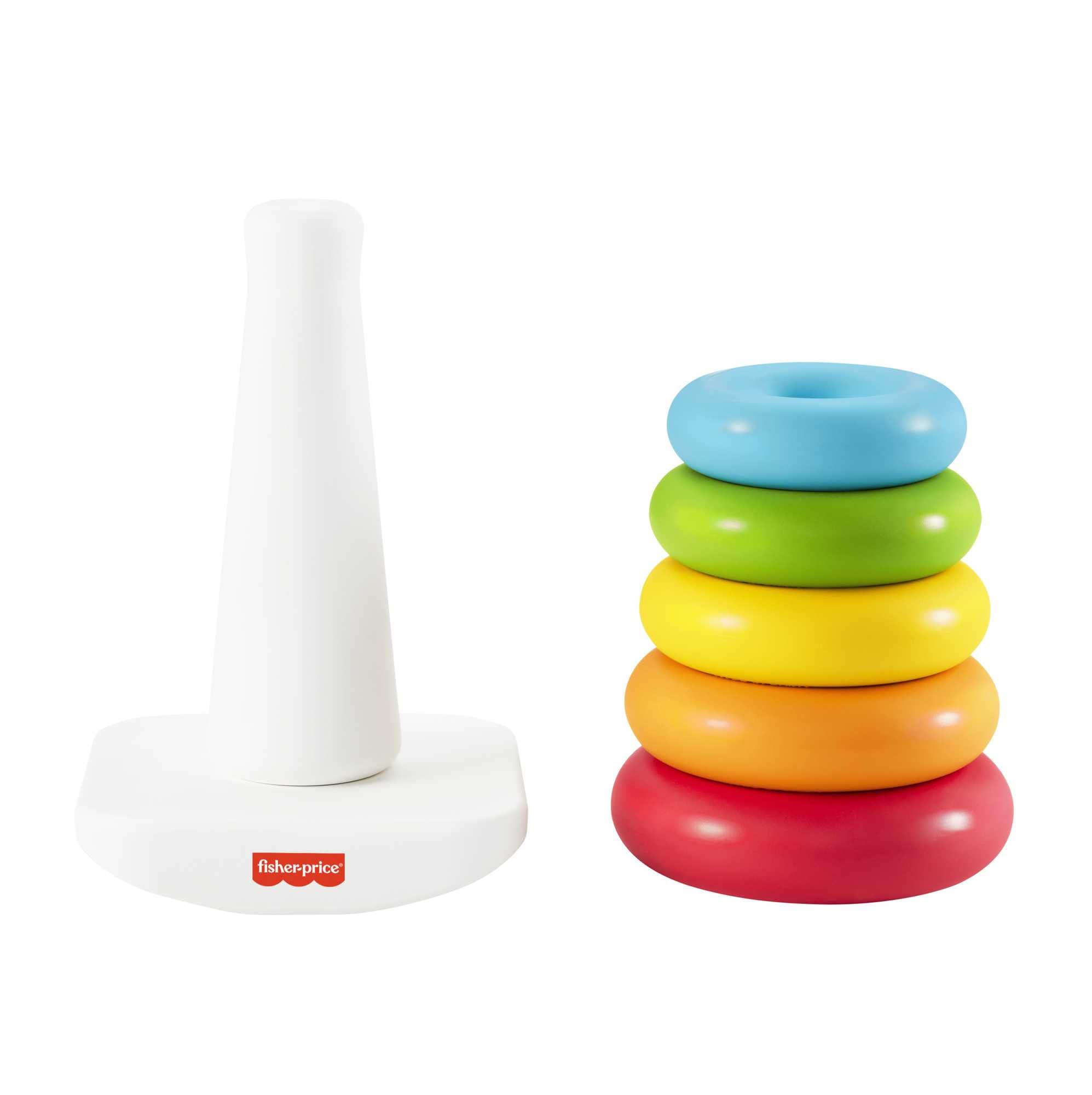 Fisher-Price Piramidka z kółek Klasyczna zabawka-kiwaczek do układania, wykonana z tworzyw sztucznych pochodzenia roślinnego, dla niemowląt i małych dzieci, HPY92
