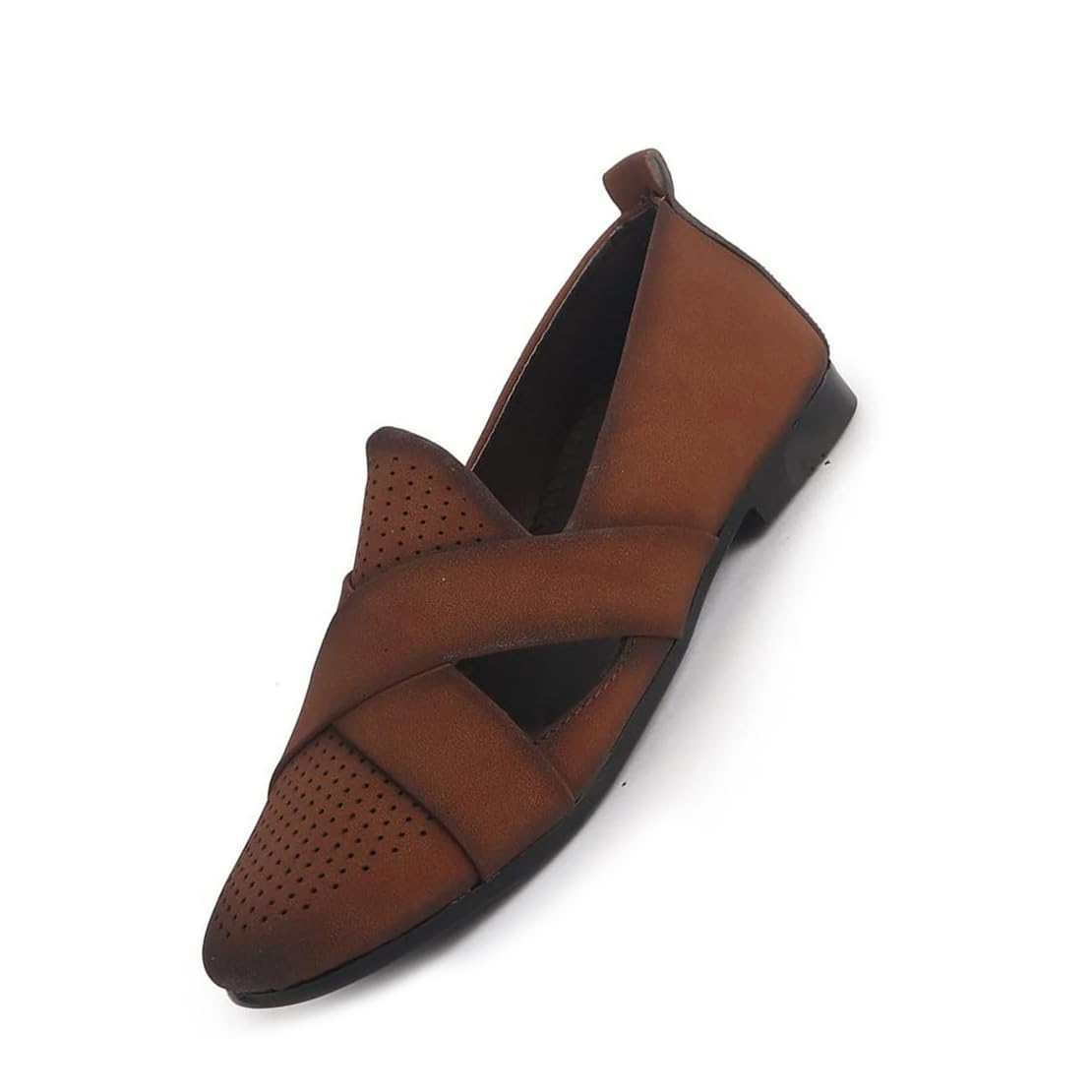 fausto Men Criss Cross Strap Perfortated Velvet Slip On Ethnic Juttis | Prom Slip On Shoes for Wedding, Festive | Loafer Shoes with Memory Cushioned Insole-picture-29