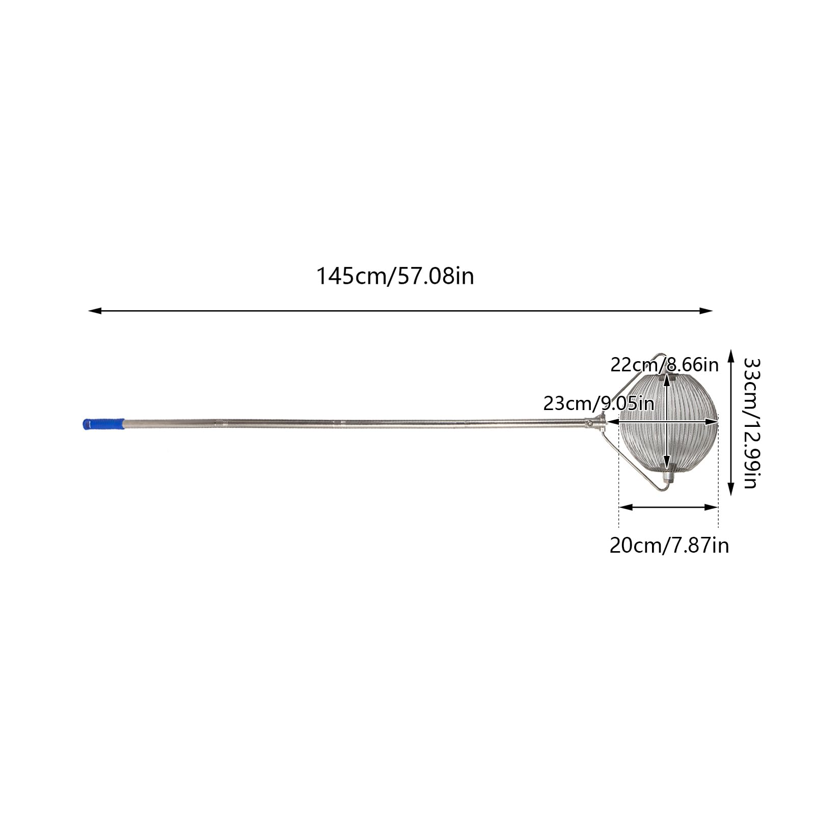 Raccoglitore per frutta in acciaio inox, 145 cm, con manico telescopico, ideale anche come pinza per palline da golf, palline da tennis