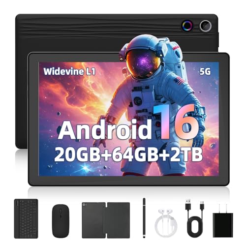 Gleeso Tableta, tableta Android 16 de 10 pulgadas, 20 GB+64 GB+2 TB TF, batería de 6000 mAh, cámara dual, Widevine L1, Face ID, WiFi 6, BT 5.4, tabletas 2 en 1 con funda protectora para teclado y