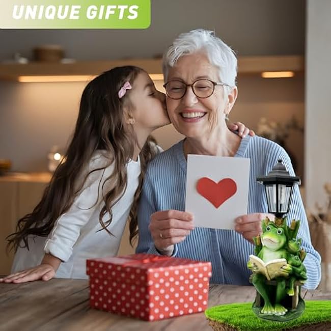 Frog Garden Statue with Solar Lantern - 16¡° Large Outdoor Solar Lights Frog Figurine for Outside, Yard, Patio, Lawn Decor, Housewarming Gifts for Women, Mom