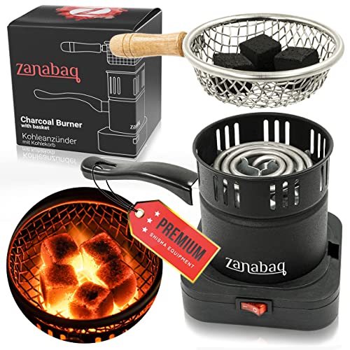 Zanabaq Premium Shisha Kohleanzünder mit Kohlekorb, elektrischer Kohlegrill mit Zange, Kohle schnell anzünden und…
