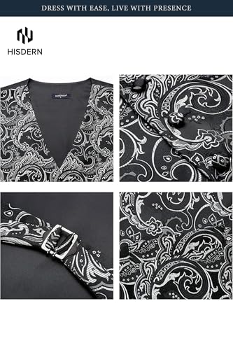 Image of HISDERN Mens Vest Tie Set 3PC Formal Waistcoat Paisley Floral Jacquard Necktie Pocket Square Suit Vests Wedding Party