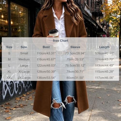 Pea Coats for Women Notch Lapel Double Breasted Long Classic Trench Coat - image 4