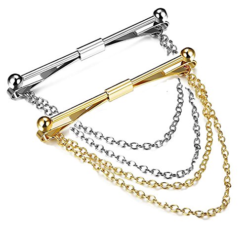 Geek-M 2PCS Tie Collar Bar Pin Set for Men Classic Collar Clip (Collar Bar Pin with Hang Chain)