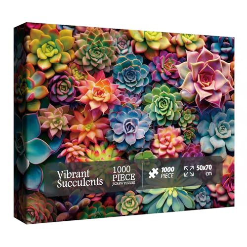Succulent Puzzle for Adults 1000 Pieces Nature, Colorful Plant Jigsaw Puzzle, Pretty Houseplant Puzzle