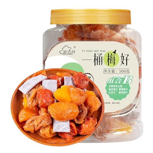 一桶梅好 500g/缶 1バレルの梅好 五目梅 梅干しの組み合わせ 蜂蜜陳皮 陳皮梅片 西梅 話梅 ドライフルーツ 即席おやつ カジュアルおやつ 中国菓子 (500g*1缶, 1バレルの梅好B)