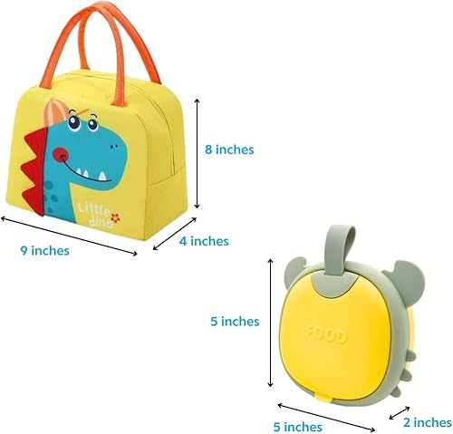 Miniatura 4 de Juego de fiambreras para niños  Lonchera aislada de dinosaurio y caja Bento para niños pequeños  A prueba de fugas, apilable, apta para microondas y