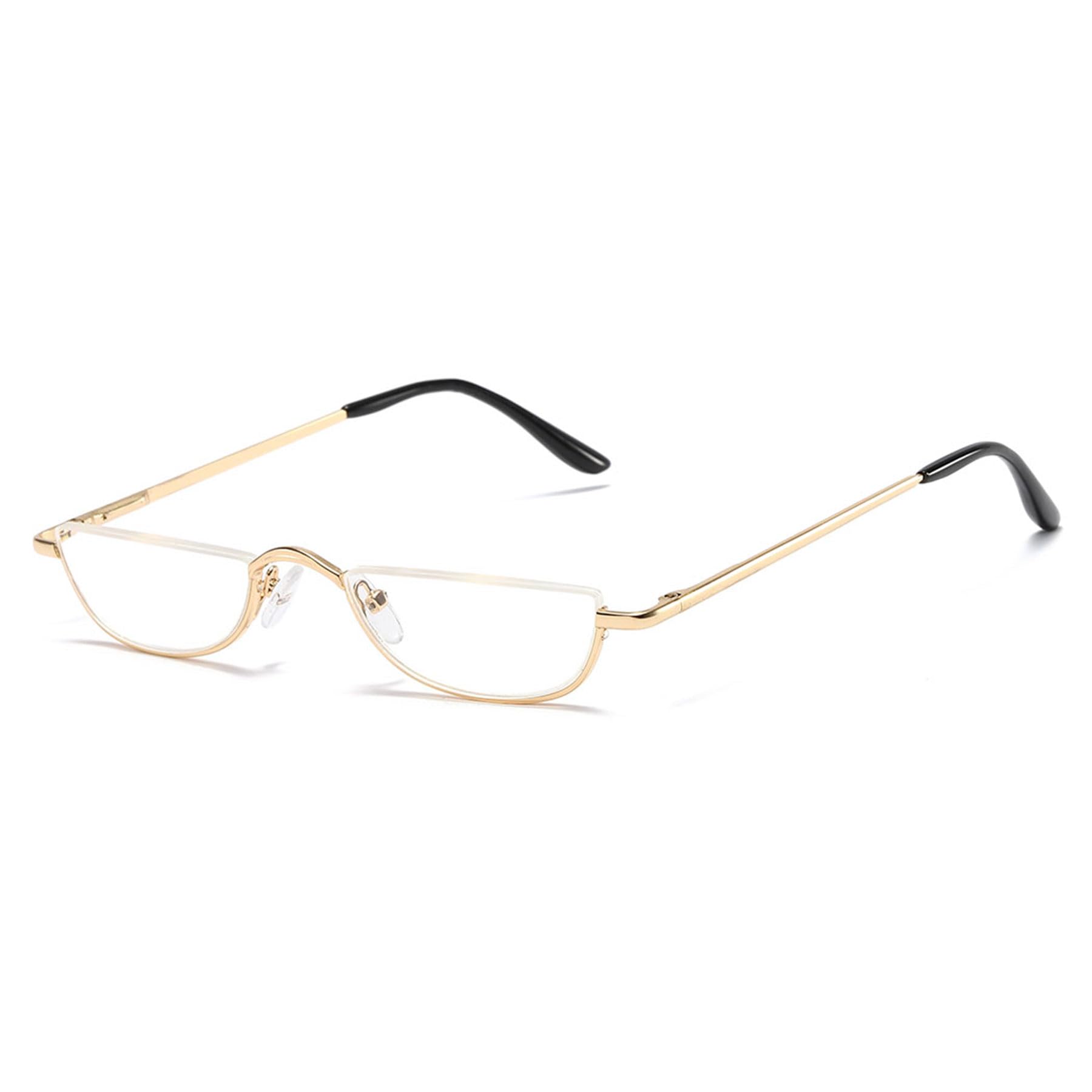 ALKAHE Half Moon Reading Glasses Semi Round Men Women Metal Readers Clear Lens Slim Half Frame Eyeglasses