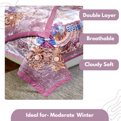 Image of Petals Dreams Blanket Double Bed for Moderate Winter, 800 GSM, 2 Ply, Cloudy Mink Blanket (210x240 cm) (Dusky Purple)