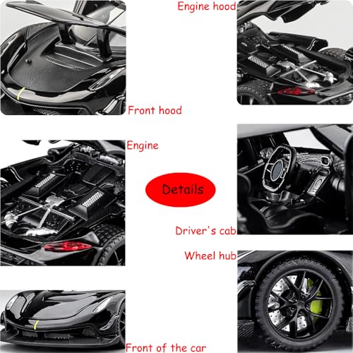 Therina Toy Cars Model Jesko Black Alloy Collectibles Die-cast Vehicles with Sound and Light - Image 4