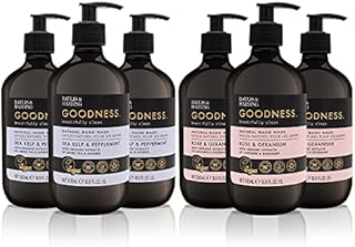 Baylis & Harding Goodness Hand Wash Bundle: 3 x Sea Kelp & Peppermint 500ml and 3 x Rose & Geranium 500ml (6 bottles) - Vegan Friendly