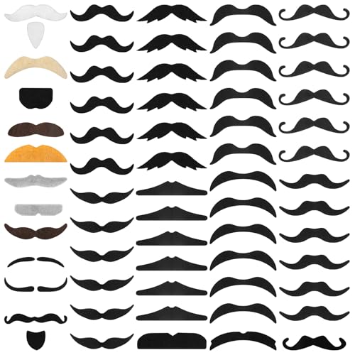 Ouligay Lot de 68 moustaches autocollantes à coller - Pour carnaval, Halloween, Noël, anniversaire et fête