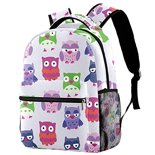 Sac à dos de voyage enfant avec motif hibou coloré et porte-bouteille campus