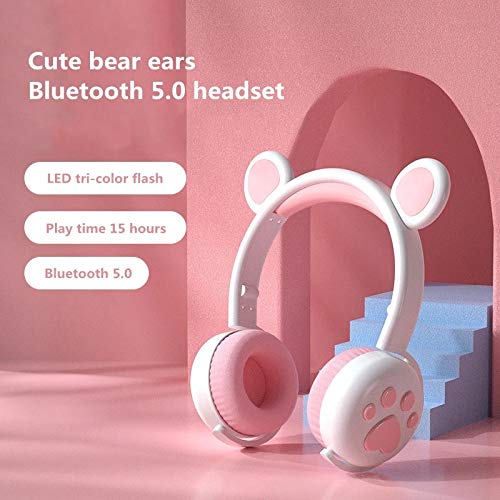 Fones de ouvido sem fio com orelha de urso Bluetooth com microfone, fones de ouvido dobráveis para c