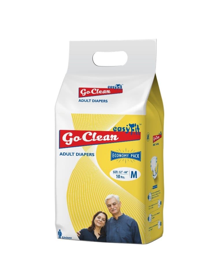 GoClean Adult Diapers Tape Style Unisex Medium Size 10 Pcs Size: 32" - 44"