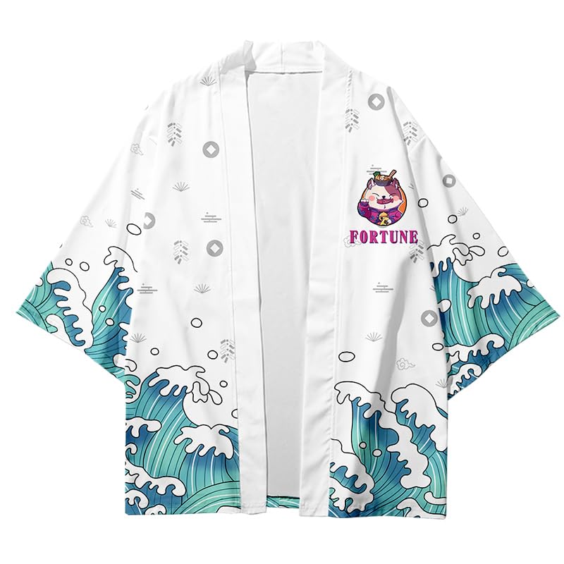 Image of LAI MENG FIVE CATS Women's Lucky Cat Cardigan Kimono Loose Cover up Casual Blouse Cute Tops