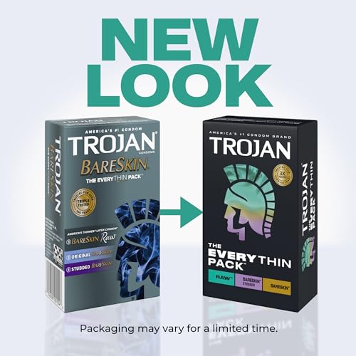 Image of Trojan Bareskin Thin Condoms, Everythin Variety Pack, Lubricated Latex Bareskin Condom, 10 Count