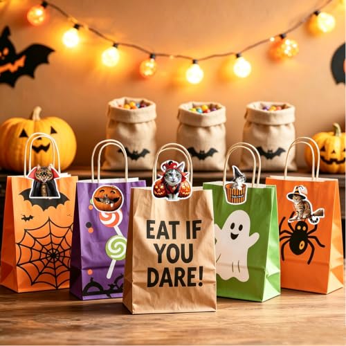 Halloween Cat Stickers Roll - Halloween Cat Dress Up Stickers in Pumpkin Cats Self-Adhesive Sticker for Holographic Waterproof Decals for Halloween Party Envelope Scrapbook Decor Designs 500pcs - Image 3