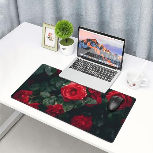 Image of Valentine Roses Flower Extended Gaming Mouse Pad, with Stitched Edges Large Mouse Pad Desk Protector, Rubber Base Mousepad Keyboard Mouses Mat for Work Game Office Home- 32 inch X 12 inch Inch,E43