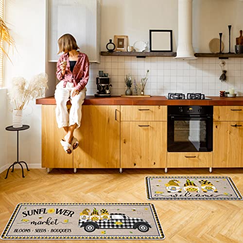 2 Pieces Sunflower Doormat Summer Sunflower Plaid Car Doormats Floor Rug For Summer Home Holiday Decor, 17 X 29 Inches, 17 X 47 Inches #TOP4