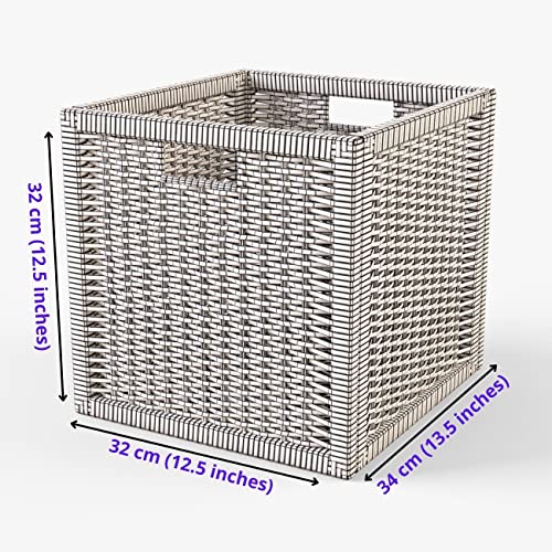 Image of WBS Wicker wardrobe Basket for storage | wardrobe organizer for storage | Clothes storage box | books, cloths, newspapers, photos, toys, plants,12.5 x 13.5 x 12.5 Inch