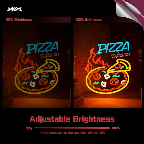 Image of Pizza Neon Sign for Wall Decor Smart plug timer compatible USB-Powered Restaurant Pizza Lovers Food Theme Party Art Decor(12.6x14.6 Inch)