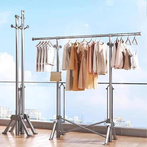 Adjustable Folding Clothes Drying Rack - 55in Sturdy Metal Garment Stand for Hanging Clothes, Coats, Skirts, Shoes & Bags - Space-Saving Airer (Purple)
