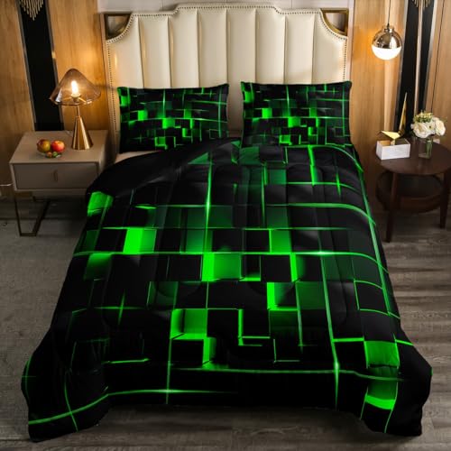 Erosebridal Green Black Bedding Set Queen Size Neon Geometric Kids