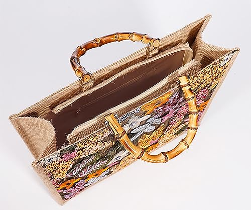 Bolso Tote de Verano para Mujer con Lentejuelas y Asa de Bambú miniatura 5