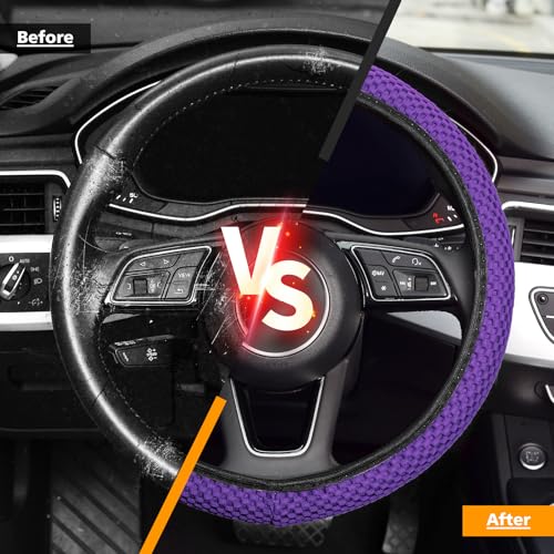 Image of KAFEEK Elastic Stretch Steering Wheel Cover, Universal 15 Inch, Purple