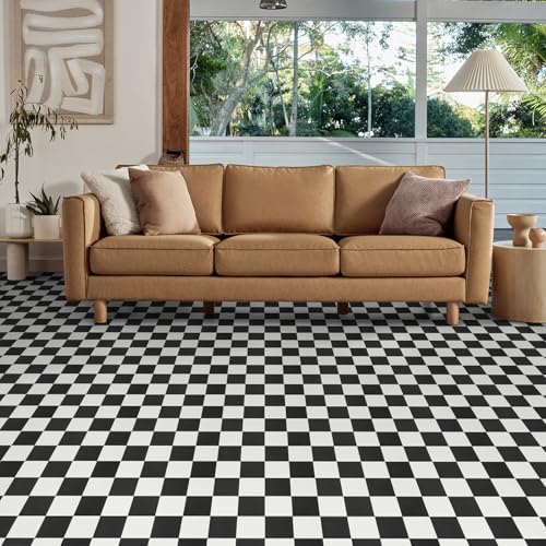 Peel and Stick Floor Tiles Self Adhesive Floor Tile Vinyl Flooring Waterproof, Black and White Effect for Bathroom Kitchen Bedroom,30cmx30cm 18Pcs(1.62㎡)