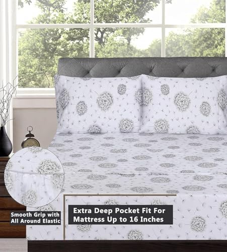 RUVANTI 100% Cotton Full Size Bed Sheets, 4 Pieces, Soft & Breathable Percale Weave Bedding, Deep Pocket 16", Hotel Standard, Crisp Cool Feel, Durable, Perfect Sheet Set Floral, Dandelion