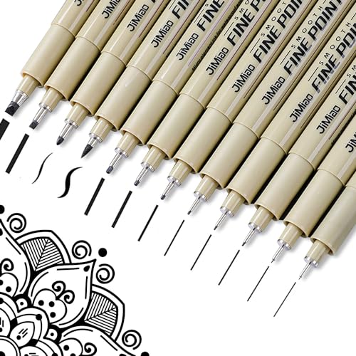 MOLHEM 12 Pcs Micro Fineliner Pens Set - Black Ink Varying Line Widths | Waterproof Fine Liners for Sketching Manga Illustration & Artwork | Professional Artist Supplies