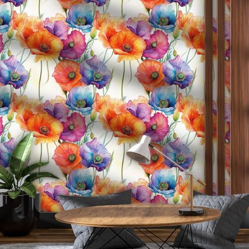 ICYEHAO Selbstklebende Tapete Bunt Blumen, 44 x 600 cm Orange Lila Blumentapete Bunt Klebefolie Blumen Blätter Pflanzen Möbelfolie… – Ansicht 6