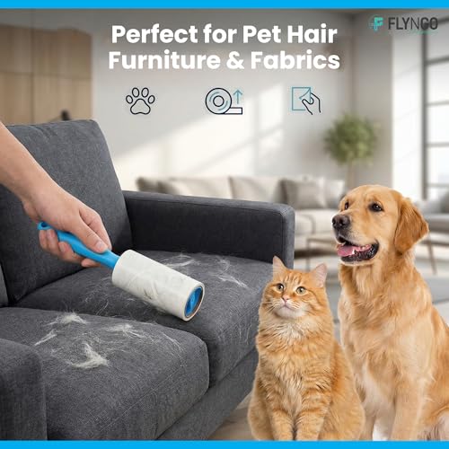 Image of FLYNGO Sticky Lint Roller for Clothes, Pet Hair, 270 Sheets Reusable Easy-Tear Lint Remover Brush for Woolen Clothes, Sofa, Sweater, Dust & Dirt - 3 Rolls 90 Sheets Each (270 Sheets)
