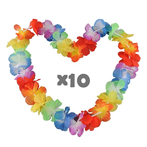 Naisidier 10 pcs Collier Textile Coloré Hawaïen Fleur d'Ambiance Tropique Déguisement Soirée Couronne Accessoire Décoration Fête Soirée Femme Multicolore