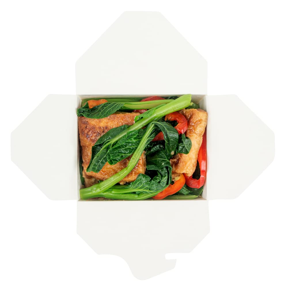 Bio Tek - Recipiente cuadrado de papel blanco para llevar fideos de 16 onzas, 3 1/2 x 3 x 3 1/4 pulgadas, caja de 200 unidades
