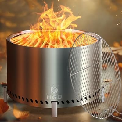 HGD 27.5" Smokeless Fire Pit Outdoor, Stainless Steel Wood Burning Firepit with Secondary Combustion, Backyard Patio Stove for Garden, BBQ & Bonfire