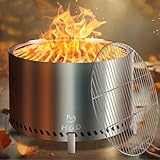 HGD 28' Smokeless Firepit with Stand & Grill Rack, Large Stainless Steel Wood Burning Fire Pit for Friends & Family Gatherings, Secondary Combustion Outdoor Patio Stove for Garden BBQ & Bonfire