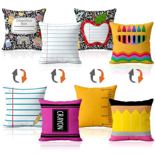 FuWeave 4 Pack Classroom Pillow Covers Back to School Pillow Covers 8 Patterns Double Sided 18 x 18 Composition Notebook Throw Pillowcases for Cozy Mental Health Classroom School