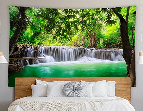 Jemxwux Green Waterfall Tapestry Summer Tropical Jungle Tree Natural Plants Landscape Wall Hanging Bedroom Dormitory Hanging Decorative Blanket #TOP1