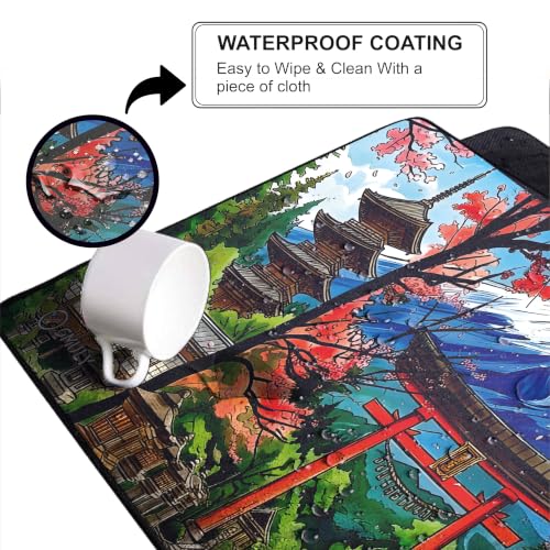 Image of Japanese Mountain Inspired Large Desk Mat, Extended Mouse Pad 58.5x28cm, Desk Pad, Washable Mousepad, 2mm Thick Non-Slip Rubber Base, Stitched Edges for Office, Home & Workstation (Multicolour)