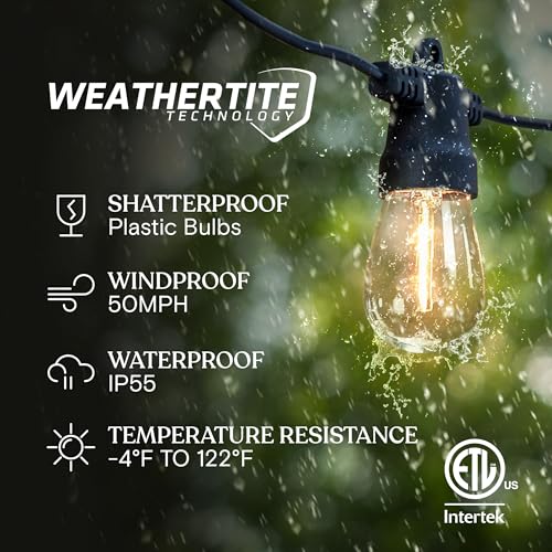 Image of Brightech Ambience Hybrid Outdoor String Lights - Dual Plug and Solar Powered Waterproof LED Light String for Outside - 27 Ft, Soft White Edison Bulbs, for Camping, Patio, Cafe, Yard, Porch