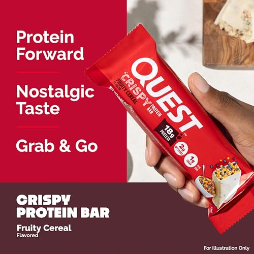 Image of Quest Nutrition Crispy Protein Bar, Fruity Cereal Flavor, 18g Protein, 1g Sugar, 2g Net Carbs, Low Sugar, 12 Count