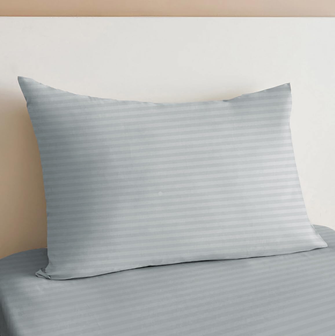 Sleep Well Microfiber Stripe Fitted Sheet with Pillowcase Set - 90x200+17cm (Silver)