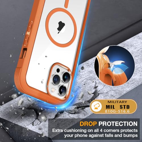 Image of Miracase for iPhone 13 Pro Case 6.1 inch,Full-Body Protection,Clear Bumper Case with Built-in 9H Tempered Glass Screen Protector,Military-Grade Drop Protection Outdoor Phone Case for iPhone 13 Pro,Orange